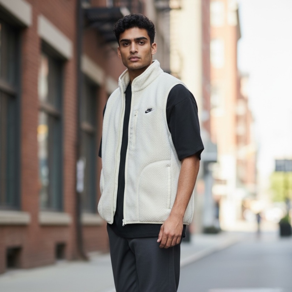 NWT Men’s Nike Fleece Vest, Cream Color, Size Medium, Loose Fit!